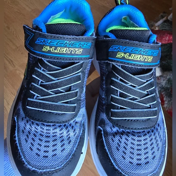 Skechers S-Lights Tri-Namics Toddler Kids Adjustable Strap/Bungee Lace, Sz 12 - Picture 2 of 8